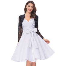 Grace Karin sans manches Deep V-Neck vintage rétro coton robe blanc femmes robe d&#39;été CL008955-2